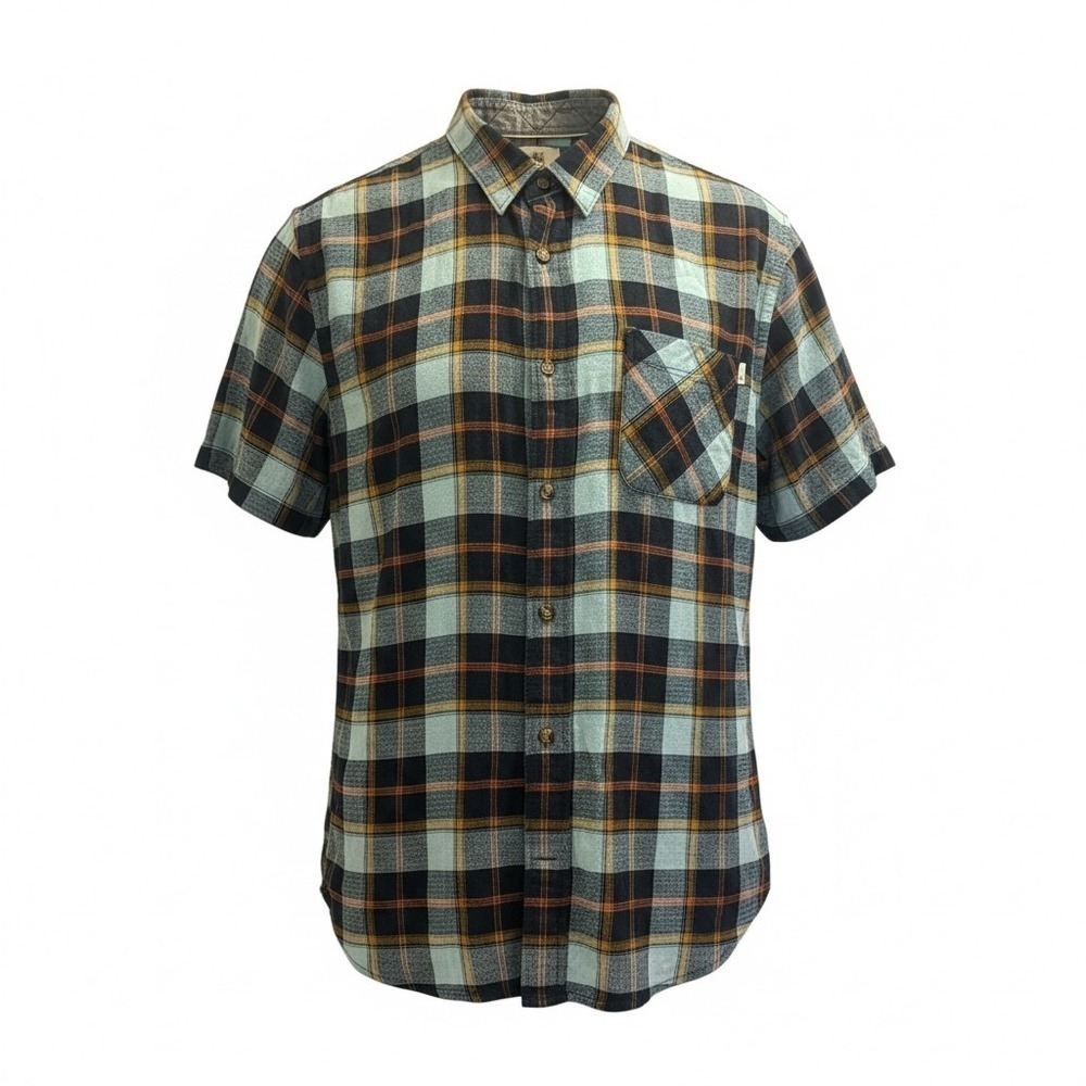 Timberland Mens XXL Slim Fit Plaid Short Sleeve Button‎ Up Shirt Light Blue